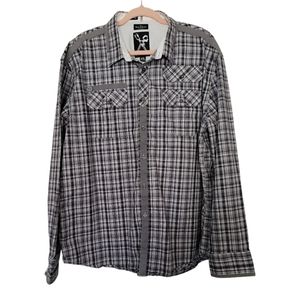 Marc Ecko Men's XXL Cut & Sew Long Sleeve Button Down Plaid Shirt blk/grey/white